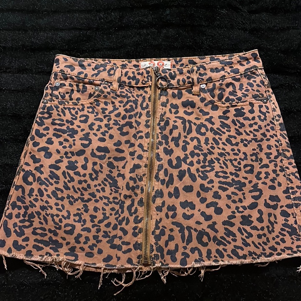 Free People leopard denim skirt